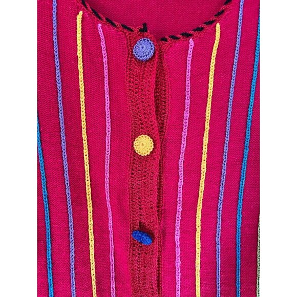 Bedford Fair Button-Up Sweater XL Vibrant Stripes Rainbow Buttons Vintage - Picture 3 of 7